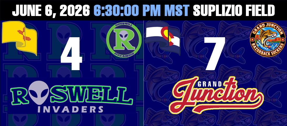 Grand Junction Razorback Suckers 7 Roswell Invaders 4 as Grand Junction sweeps series
