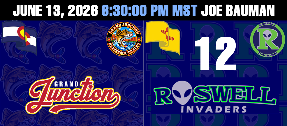 Roswell Invaders 12  Grand Junction Razorback Suckers 0
